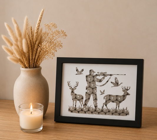CADRE PAYSAGE CHASSEUR ET CERFS