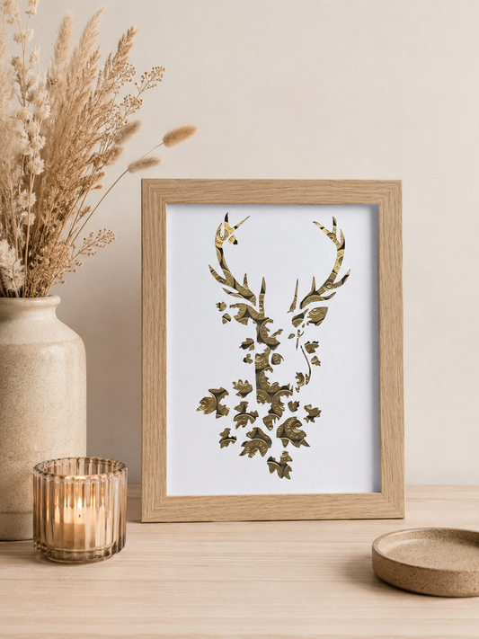 CADRE CERF ET FEUILLES